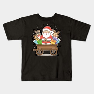 Santa clous on a cart with gifts and deer Kids T-Shirt